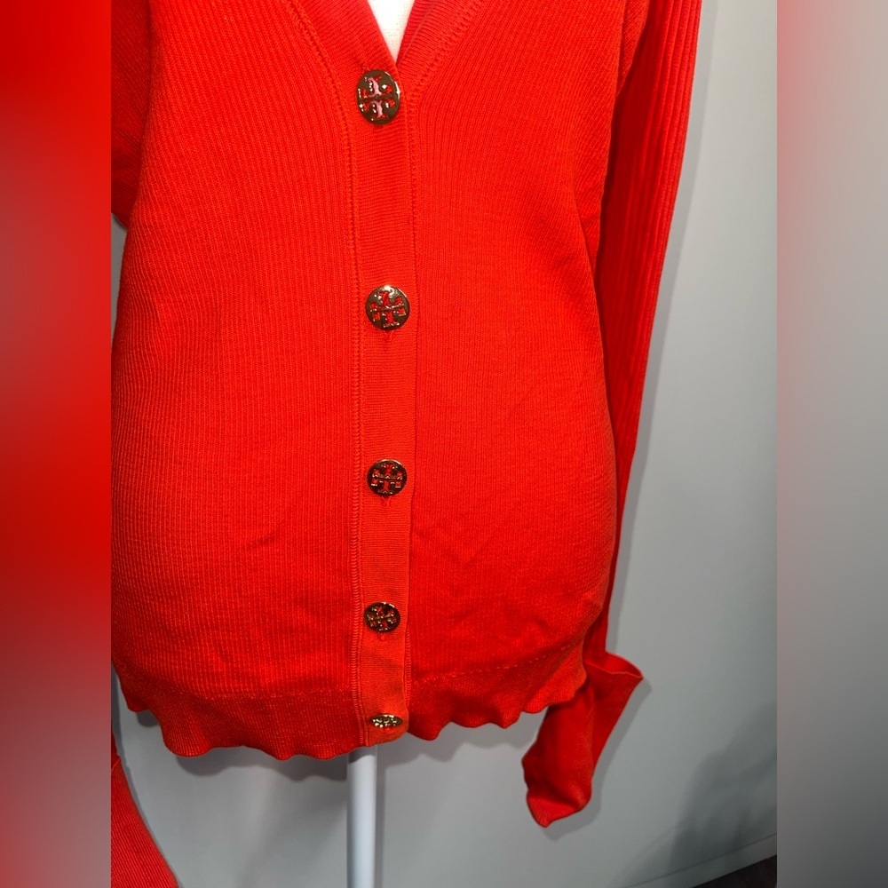 Tory Burch Red Button Down Ribbed Sweater - Picture 8 of 15